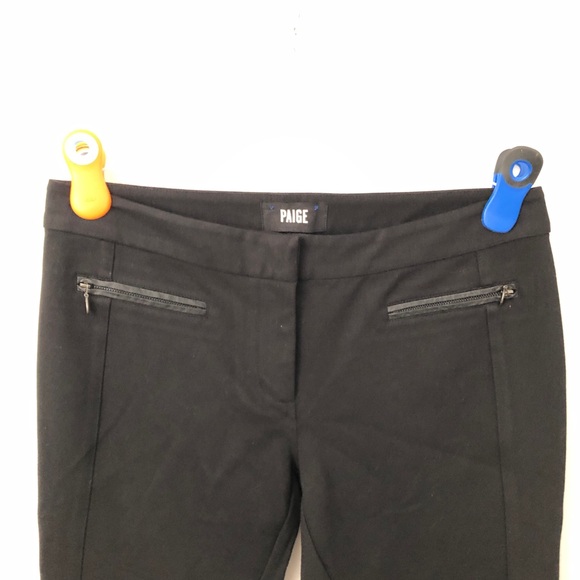 PAIGE Los Feliz Black Leather Trim Pants Black - Picture 2 of 7